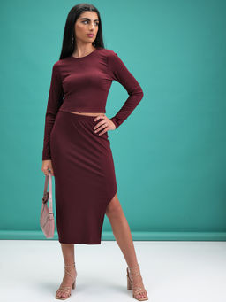 TOKYO TALKIES - Women Burgundy Rib Co-Ord Set