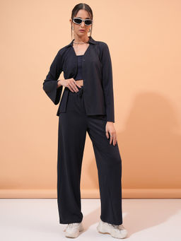TOKYO TALKIES - Women Navy/Blue Rib Bell Sleeve Co-Ord Set