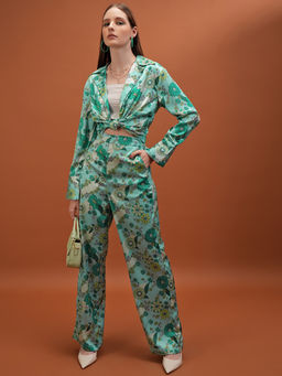 TOKYO TALKIES - Women Green Printed Satin Co-Ord Set