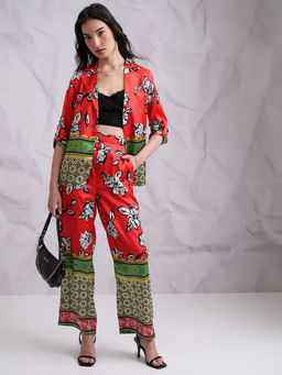 TOKYO TALKIES - Women Red Multi Straight Fit Co-Ord Set