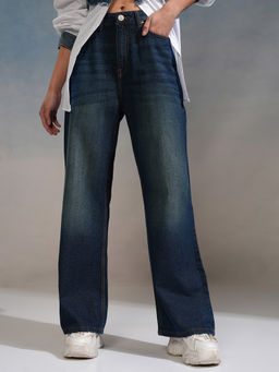 TOKYO TALKIES - Women Blue High Rise Wide Jeans