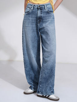 TOKYO TALKIES - Women Blue Mid Rise Wide Fit Jeans