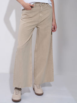 TOKYO TALKIES - Women Beige Wide Leg Jeans