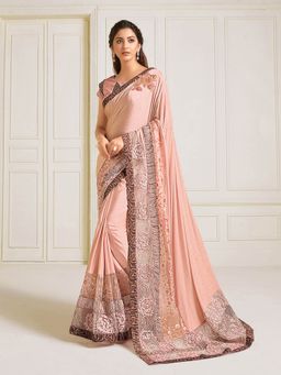 Odette - Peach Lycra Designer Saree with Unstitched Blouse