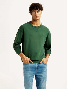 Levi's - Men Overdyed Solid Green Crew Neck Sweatshirt