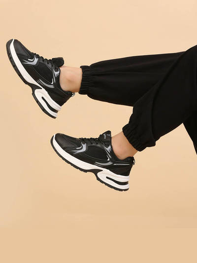 Black Cushioned Insole Anti-Skid Chonks Sneakers for Women