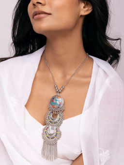Indya - Oxidized Multicolor Enamel Oxidized Tiered Necklace