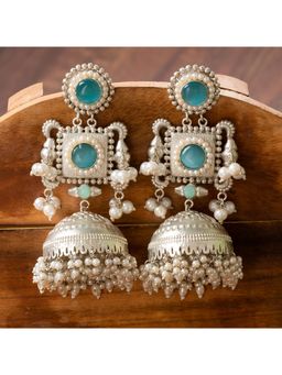 Putstyle - 92.5 Silver Lookalike Monalisa Stone Jhumka - Blue