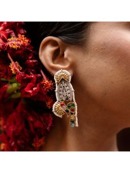 Putstyle - Tribal Dual Tone Oxidised Multicolor Bird Earring - Multi-Color