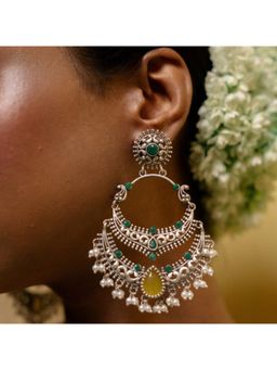 Putstyle - Silver Lookalike Monalisa Stone Chandbali - Yellow