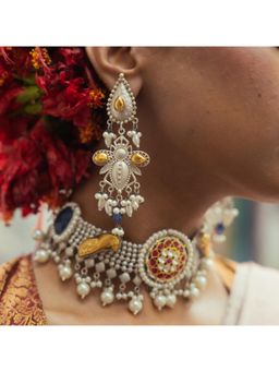 Putstyle - Silver Lookalike Necklace with Earrings - Multi-Color