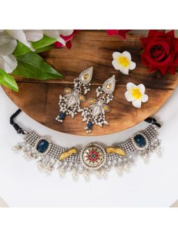 Putstyle - Silver Lookalike Necklace with Earrings - Multi-Color