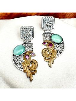 Putstyle - Half Moon Dual Tone Oxidised Earring - Blue