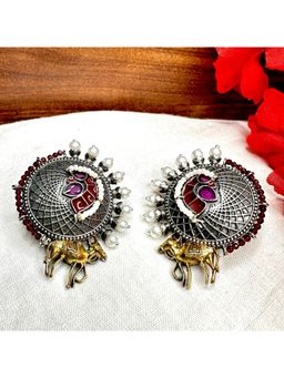 Putstyle - Bull Motif Dual Tone Stud Earring - Red