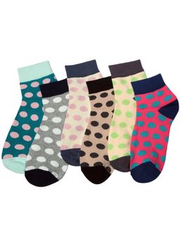 NEXT2SKIN - Women's Ankle Multi-Color Polka Dots Socks (Pack Of 6)