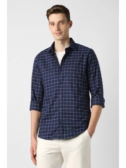 Peter England - Navy Blue Regular Fit Check Full Sleeves Casual Shirt