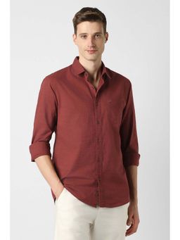 Peter England - Maroon Regular Fit Textured Full Sleeves Casual Shirt
