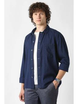 Van Heusen - Navy Blue Textured Full Sleeves Party Shirt