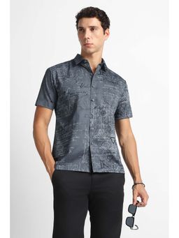 Van Heusen - Grey Print Half Sleeves Party Shirt
