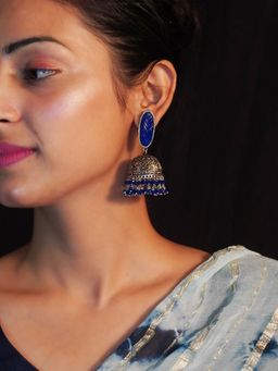 Niscka - Oxidised Swanky Jhumki Indigo Traditional Earrings
