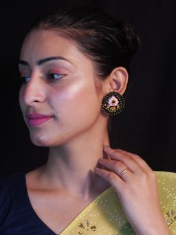 Niscka - Gold Plated Handcrafted Kundan Bead Jade Studs