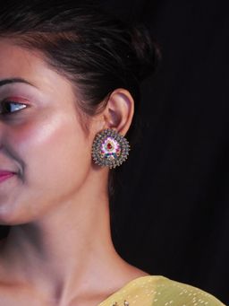 Niscka - Gold Plated Handcrafted Kundan Bead Lava Studs