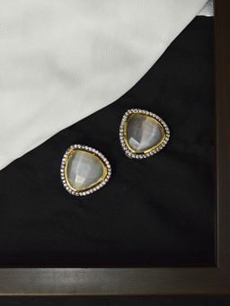 Niscka - American Diamond Triangular Isabelline Grey Stone Statement Studs