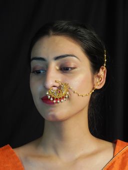 Niscka - Traditional Gold Plated Bridal Kundan Nath