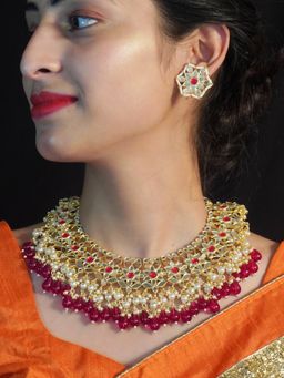 Niscka - Fulki Pink Meenakari Tradition Kundan Necklace Set