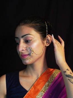 Niscka - Traditional 18K Gold Plated Three Water Drop Kundan Studded Bridal Nath