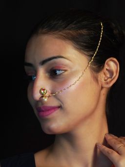 Niscka - Gold-Plated Traditional Kundan Pearl Studded Nath