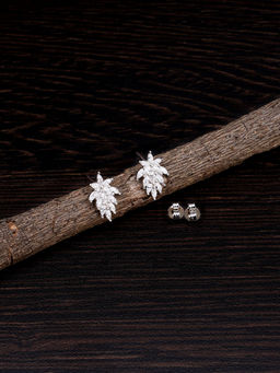 Karatcart - Silver Toned Leaf Shaped Cubic Zirconia Studded Stud Earrings