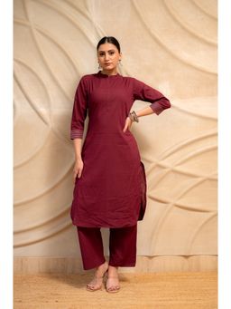 LABEL MAE - Maroon Solid Kurta with Pant