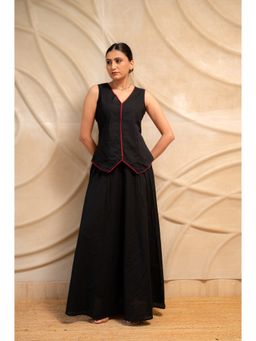 LABEL MAE - Black Sleeveless V-Neck Top with Flared Skirt