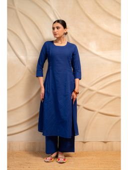 LABEL MAE - Blue Solid A-Line Kurta with Pant