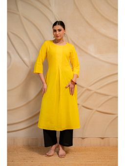 LABEL MAE - Yellow Solid Kurta with Black Pant