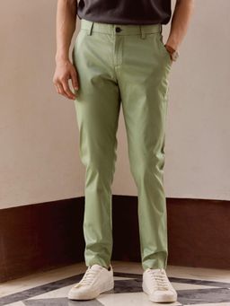 Andamen - Mens Green Casual Cotton Blend Regular Fit Chinos