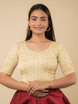 BINDIGASM'S ADVI - Raabta Gold Metallic Floral Potli Detail Back Stretchable Pull On Blouse