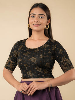 BINDIGASM'S ADVI - Raabta Gold Metallic Floral Potli Detail Back Stretchable Pull On Blouse