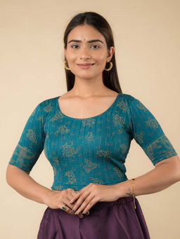 BINDIGASM'S ADVI - Raabta Gold Metallic Floral Potli Detail Back Stretchable Pull On Blouse