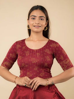 BINDIGASM'S ADVI - Raabta Gold Metallic Floral Potli Detail Back Stretchable Pull On Blouse