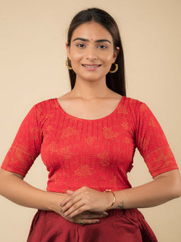 BINDIGASM'S ADVI - Raabta Gold Metallic Floral Potli Detail Back Stretchable Pull On Blouse