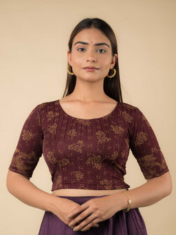 BINDIGASM'S ADVI - Raabta Gold Metallic Floral Potli Detail Back Stretchable Pull On Blouse