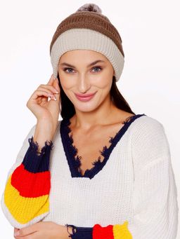 Bharatasya - Chunky Cable Fine Knit Beanie with Playful Pom Pom Cream