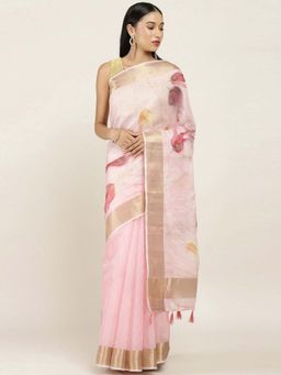 Soch - Printed Organza Saree with Unstitched Blouse
