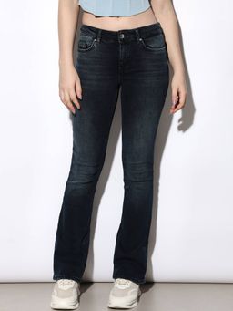 ONLY - Women Cotton Blend Stretchable Mid-Rise Bootcut Black Jeans
