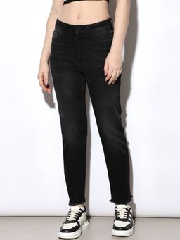 ONLY - Women Cotton Blend Stretchable Mid-Rise Slim Fit Black Jeans