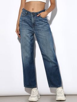 ONLY - Women Cotton Non Stretchable Mid-Rise Wide Leg Blue Jeans