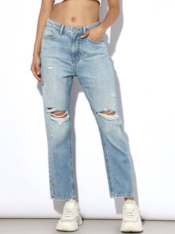 ONLY - Women Cotton Non Stretchable Mid-Rise Straight Fit Blue Jeans