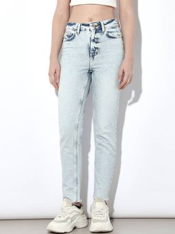 ONLY - Women Solid Straight Fit Casual Blue High-Rise Straight Jeans